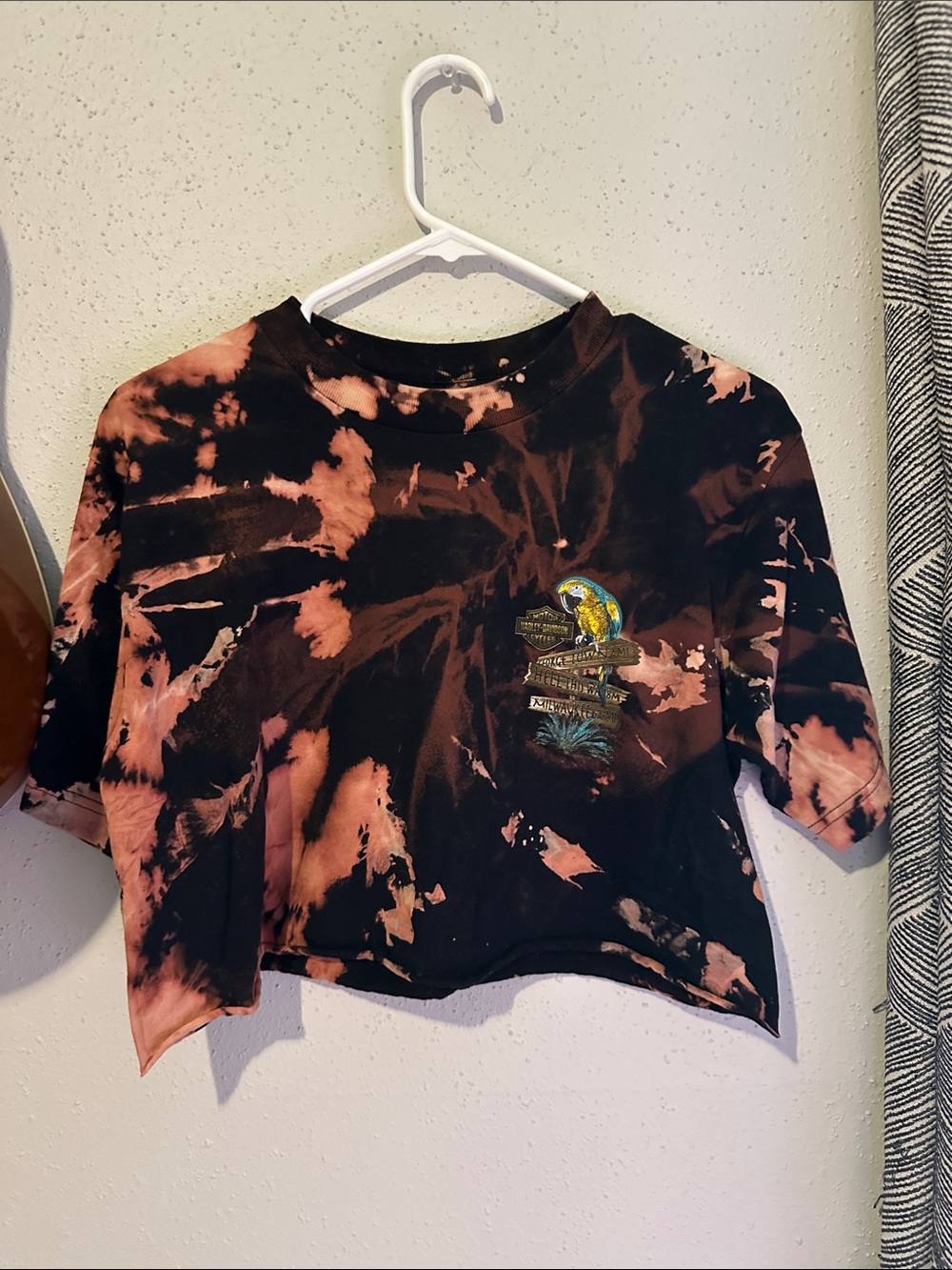 Harley-Davidson Black & Rust Bleach Tie-Dye Cropped Tee